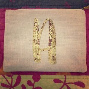 “A” Sequin Initial Pouch by mudpie